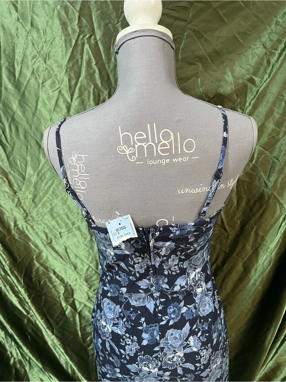 Trixxi Navy Slip Dress with Blue Floral Print and Lace